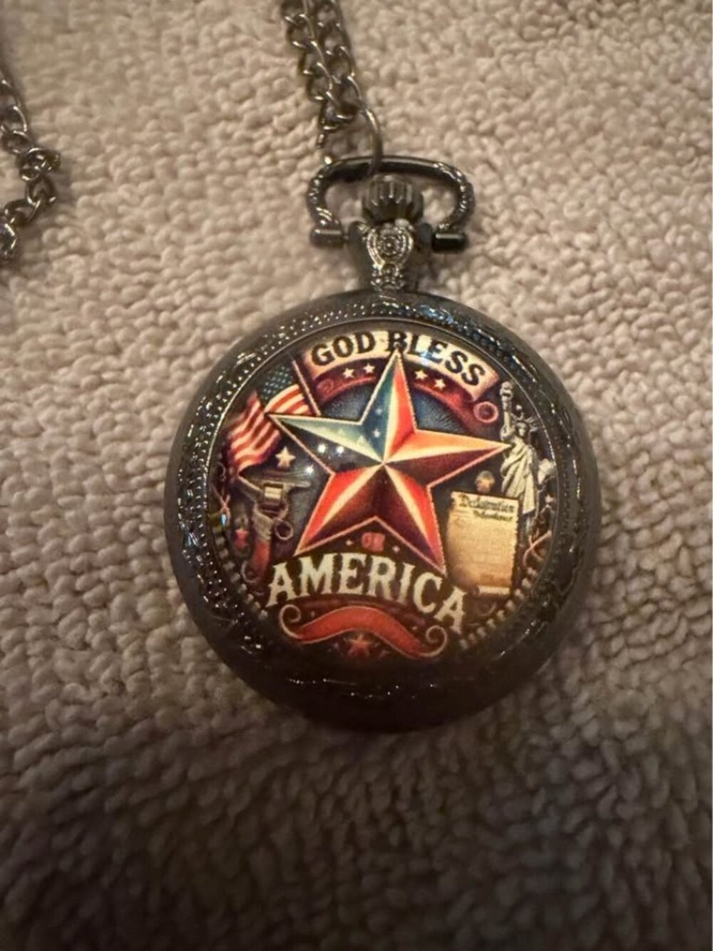 God Bless America Patriotic Pocket Watch